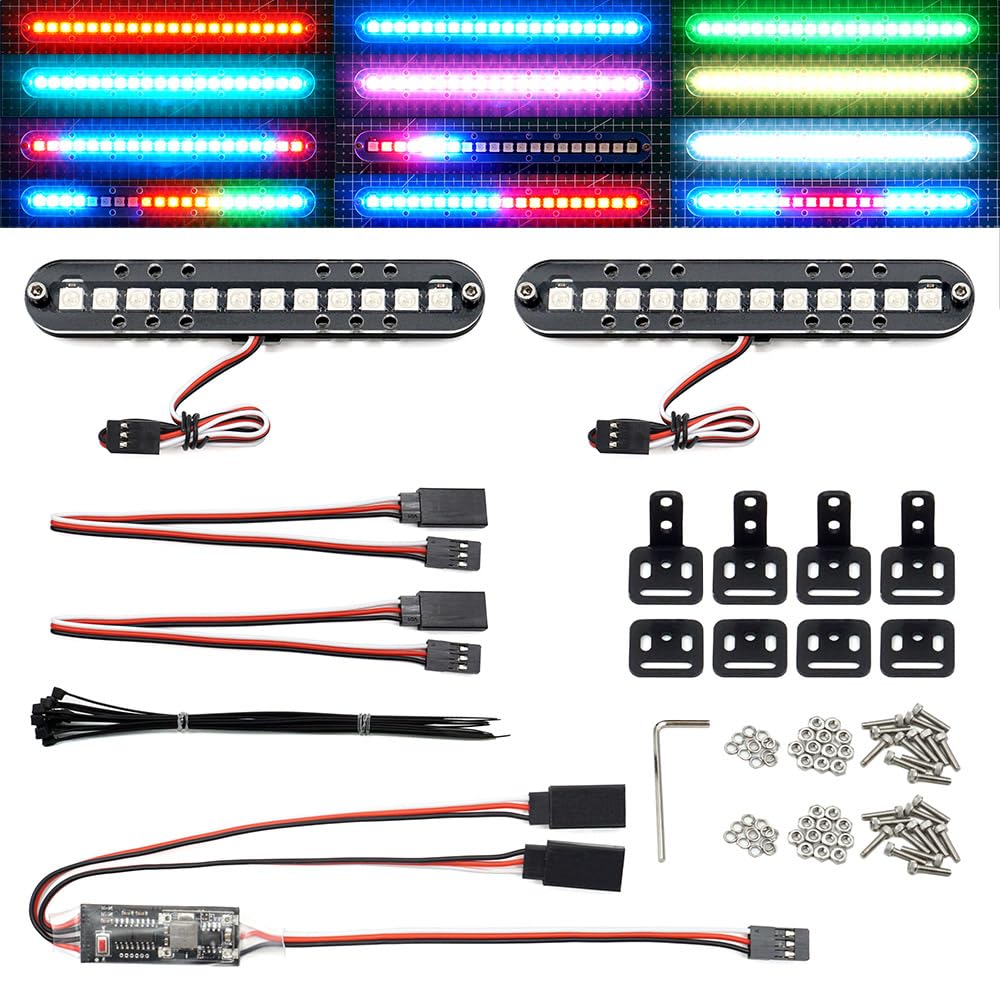 RC LED Light Bar Roof Lamp Headlight Tail Light Kit Bumper Lights Compatible with Traxxas RC Car Truck Crawler Tamiya Losi HPI Rustler Axial (100mm 2 Bar)