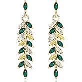 unixmoment Bohemian Sparkly Crystal Rhinestone Long Leaf Dangle Drop Stud Earrings For Women