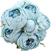 Duovlo Artificial Peony Silk Flowers Fake Flowers Vintage Wedding Home Decoration,Pack of 1 (Spring Blue)