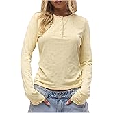 SOLY HUX Women's Long Sleeve Henley Shirts Crew Neck Fitted Tshirts Fall Aesthetic Tops