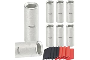 SVAAR 8PCS 2 Gauge Non Insulated Butt Connectors 2 AWG Uninsulated Butt Splice Connectors Crimp Repair Butt Splices Kit Tinned Copper Seamless Barrel Butt Splice Terminals & 8PCS 3:1 Heat Shrinks