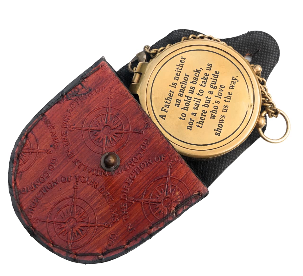 NauticalMart A Father is Neither an Anchor Engraved Compass Best Gift for Dad, Dad's Birthday Gifts, Father's Day Compass with Case