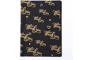 TINYFUTURE 100 Sheet Thankyou Gift Wrapping Tissue Paper 14”x20” Recyclable Black with Metallic Gold Packaging Bag for Wedding Birthday Showers Art Craft Party Favor Decoration