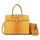 2 Pieces Set Ostrich Embossed Leather Satchel with