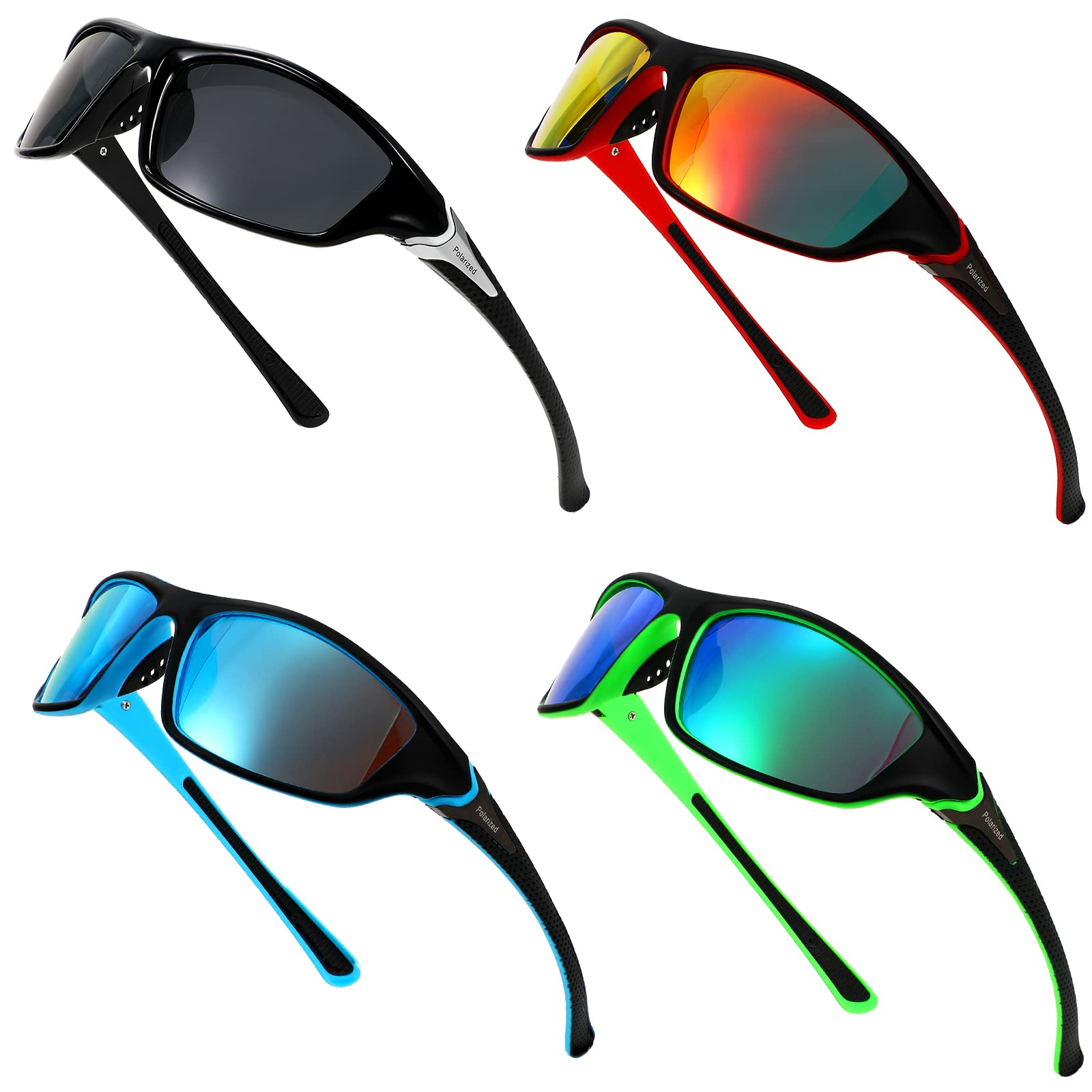 Photo 1 of TOODOO 4 Pairs Men Polarized Sunglasses with UV Protection Driving Glasses Sports for Sport Outdoor Activities (Vivid Colors)