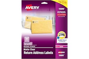 Avery Printable Return Address Labels with Sure Feed, 2/3" x 1-3/4", Matte Clear, 600 Blank Mailing Labels (15695)
