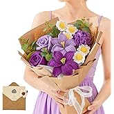 Alecono Crochet Flower Bouquet, Purple Knitted Flowers, Large Knitted Flower for Anniversary Party Christmas Festival Gifts for Her (Include Card)