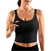 Ecavus Nursing Bras for Breastfeeding Longline Sports Maternity V Neck Buttery Soft Crop Tank Top with Built in Bra
