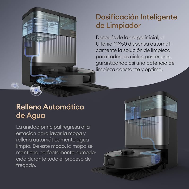 MX50 AI Robô Aspirador & Esfregão & Estação All-in-One | Autolimpeza com água quente 65°C & Secagem 45°C | Esfregão extensível & Elevação automática | 20000 Pa Auto-Esvaziante 90 Dias