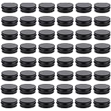Foraineam 48 Pack 2 oz Round Lip Balm Tin Cans - Aluminum Cosmetic Sample Containers with Screw Lid - Matte Black Metal Empty