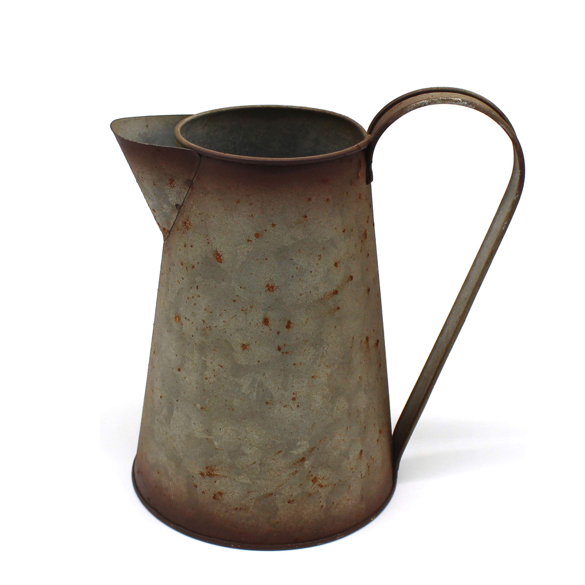 CVHOMEDECO. 7 Inch Galvanized Metal Milk Pitcher, Old Rustic Primitive Watering Can Jug Vase for Home and Garden Décor.