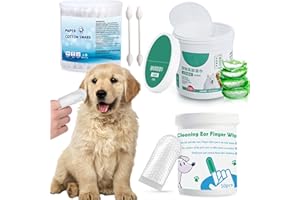 Qiveaory Pet Ear Wipes Kit Cat and Dog Ear Cleaner Wipes Multipurpose Grooming 50Pcs Finger Wipes+150Pcs Cleansing Pads+56Pcs Gourd Shaped Cotton Swabs Odor Control Reduce Dirt and Itch Relief