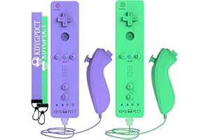 KDYGPDCT 2 Pack Wii Remote with Nunchuck,Wii Controller with 2 Nunchucks Compatible with Nintendo Wii/Wii U (Green + Purple)