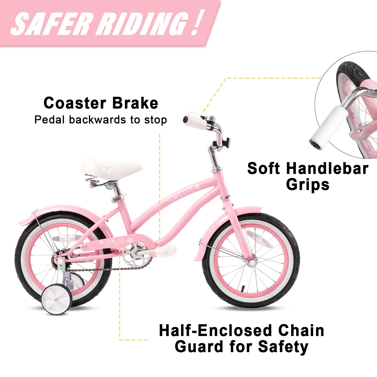 Glerc Sunday 12-20 Inch Kids' Cruiser Bicycles for 1-12 Years Old with Training Wheels/Kickstand, Multiple Colors