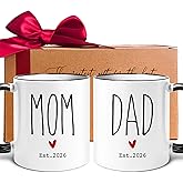 Mom and Dad Coffee Mugs Gifts for New Parents - Ceramic Couple Cups Est. 2026 | Perfect for Expecting & First-Time Parents, Baby Shower & Gender Reveal (His & Hers Mugs) -244