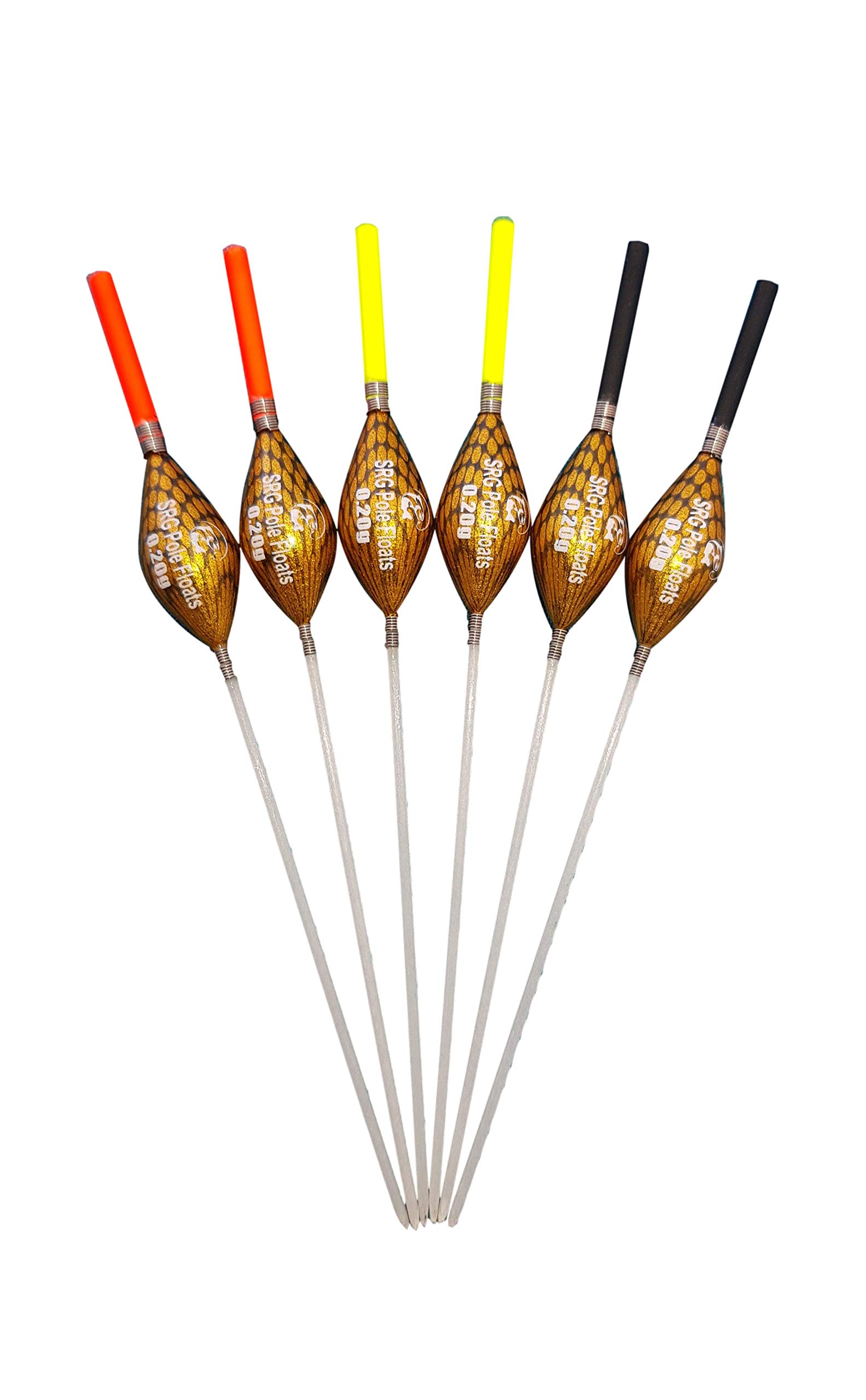 SRG Pole Floats SRG019 Pack of 6 x Pole Floats Diamond Extra Tough Fiberglass Stem choose from (0.1g / 0.2g / 0.3g / 0.4g) (6 x 0.2g (3 x Red Tip and 3 x Yellow Tip))