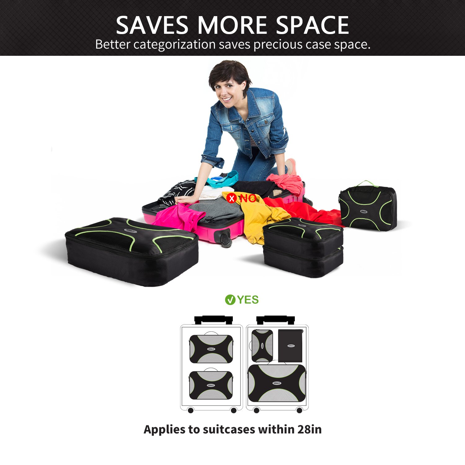 Packing Cubes HIRALIY 4 Set Compression Travel Packing Organizers with Laundry Bag