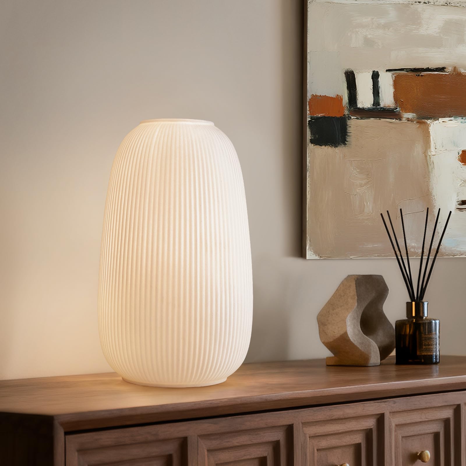 Photo 1 of RONDURE 9.5" Modern Ceramic Table Lamp, Modern Bedside Lamps for Bedroom, Living Room and Nightstand, White Translucent Ceramic Shade, Warm Ambient Lighting, Home Decor