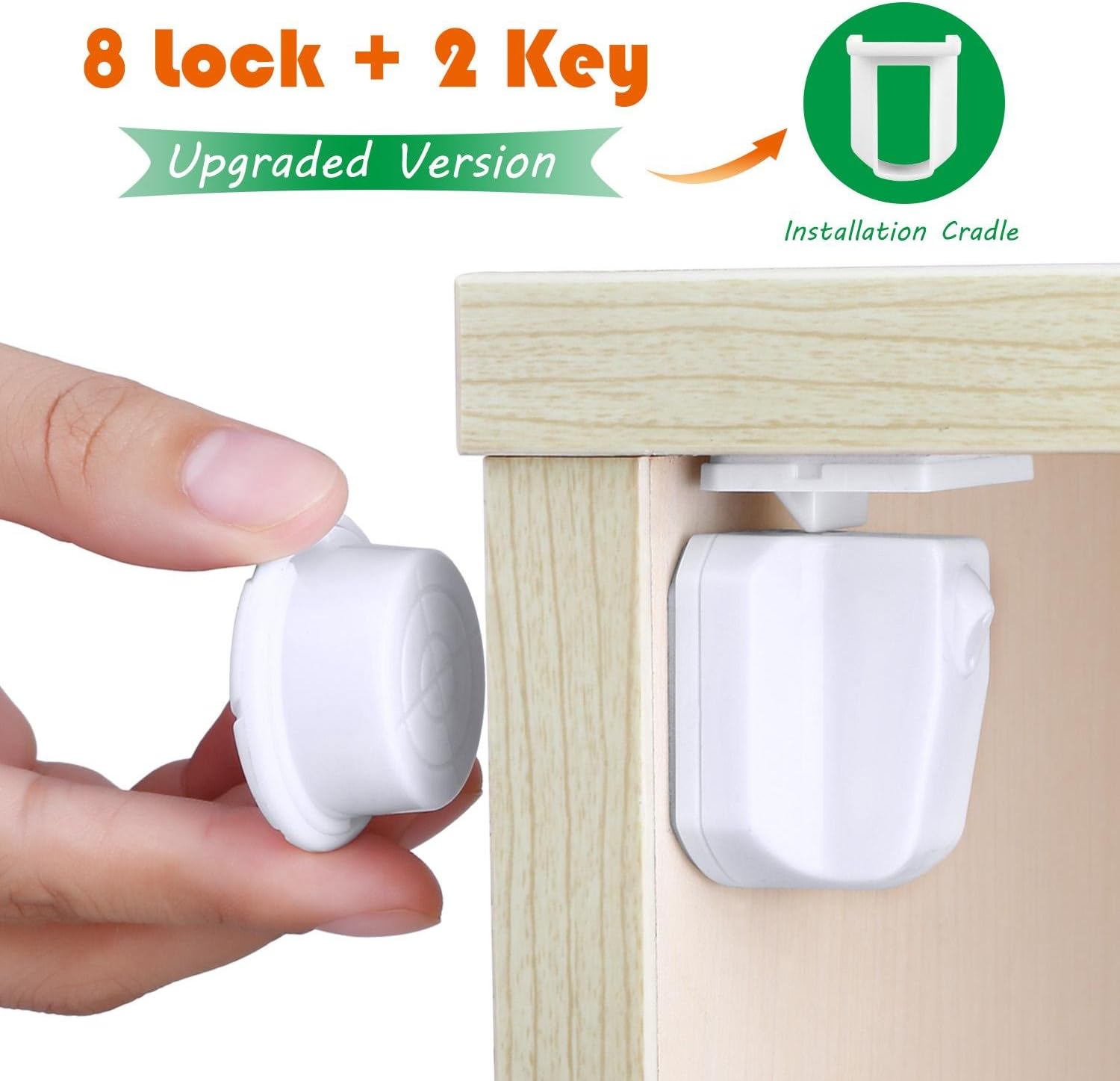 Baby Safety Magnetic Locks Set Cabinet, Drawers or Cupboard Childproof lock with Installation Cradle - [Upgraded Version] 8 Locks + 2 Keys