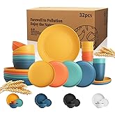 Wrova Wheat Straw Dinnerware Set of 32, Unbreakable Dinner Plates and Bowls Dishes Sets Service for 8,Dishwasher Safe Dinnerware Sets for Kitchen and Camping.Vibrant Series