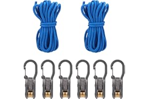 Sinbana 6pcs Rope Roller Tensioner with 2 Ropes, Rope Adjuster Tensioner with Roller Heavy Duty Paracord Adjusters for Campin