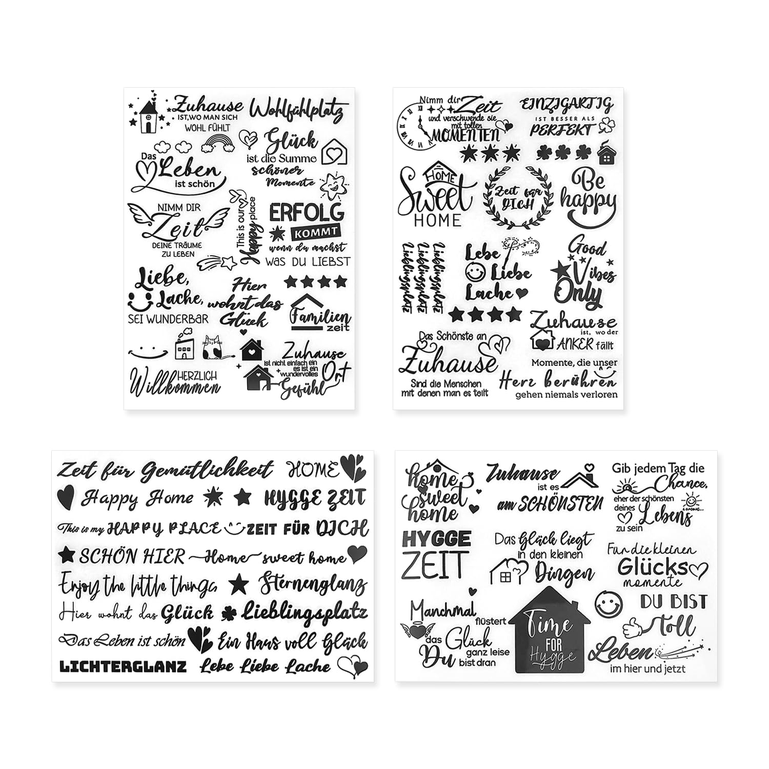 YSDYY 4 Pieces Peel Off Stickers, Black Sticker Set, Waterproof Stickers, Creative Stickers, Personalized Design Stickers, Suitable for Glass, Wall, Wood and DIY Decoration