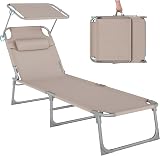 SONGMICS Folding Sun Lounger 193x53x29 cm with Sun Visor Taupe GCB192K01
