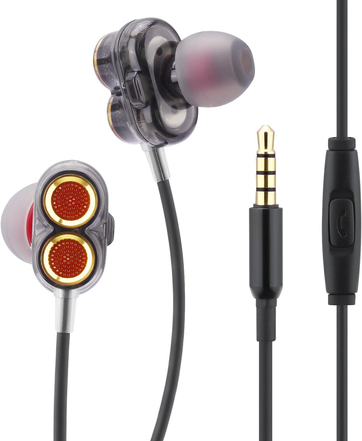 Qilian Q2 Dual Dynamic Drivers Headphones In-Ear HiFi Earphones Earbuds Heavy Deep Bass Noise Cancelling Headset with Mic,Universal 3.5mm Jack for iPad iPhone SamSung Huawei HTC Smartphone Tablet PC (Black)