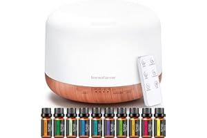 InnoGear Aromatherapy Diffuser & 10 Essential Oils Set, 500ml Essential Oil Diffuser with Remote Control Ultrasonic Cool Mist Scent Humidifier Vaporizer Auto-Off Timer for Room Office Home, Yellow