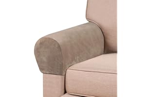 GAMUKAI 2 Pack Velvet Stretch Armrest Covers - Non Slip Sofa Chair Covers, Soft Elastic Arm Protectors for Living Room Couch, Office Chair, Recliner (Taupe)
