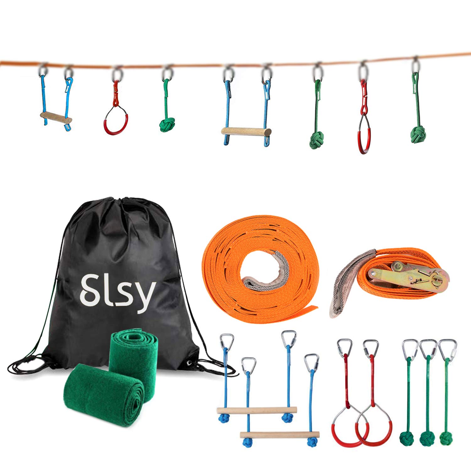New Ninja Line Monkey Bar Kit 40 Foot Kids Slackline Hanging Obstacle