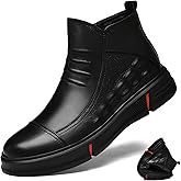 DEVILEYEZE Men Casual Black Italian High-top Leather Boots Alligator Printed Business Chelsea Chukka Ankle Booties Fall Winter Wool Warm Side Zipper