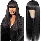 Ruiyu 250 Density 2x4 HD Lace Front Wigs Human Hair Wigs with Bangs for Black Women Straight Wear and Go Glueless Lace Closure Wigs for Beginners 100% Brazilian Virgin Human Hair Middle Part 20 Inch