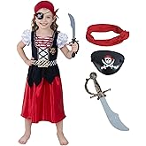 Leadtex Girls Pirate Costume Girls Pirate Dress Buccaneer Costume Kids Birthday Cosplay Party Outfits with Accessories