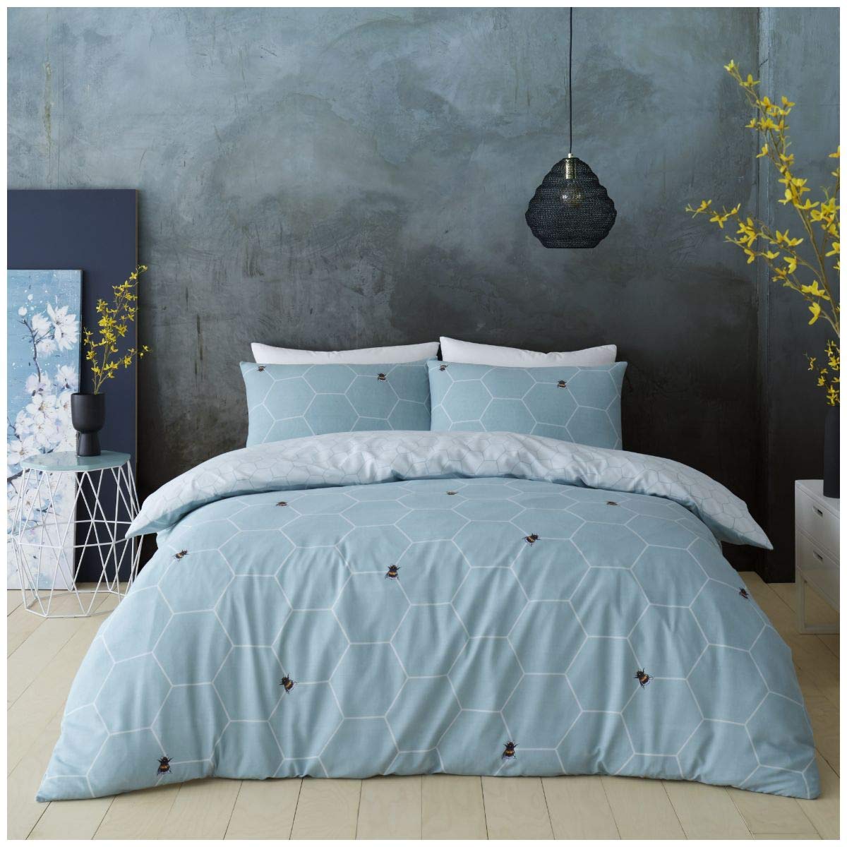 GC GAVENO CAVAILIA Reversible Printed Duvet Cover, Easy Care Quilt Set, Soft Cosy Bedding, Polycotton, BEE Happy-Green, Double