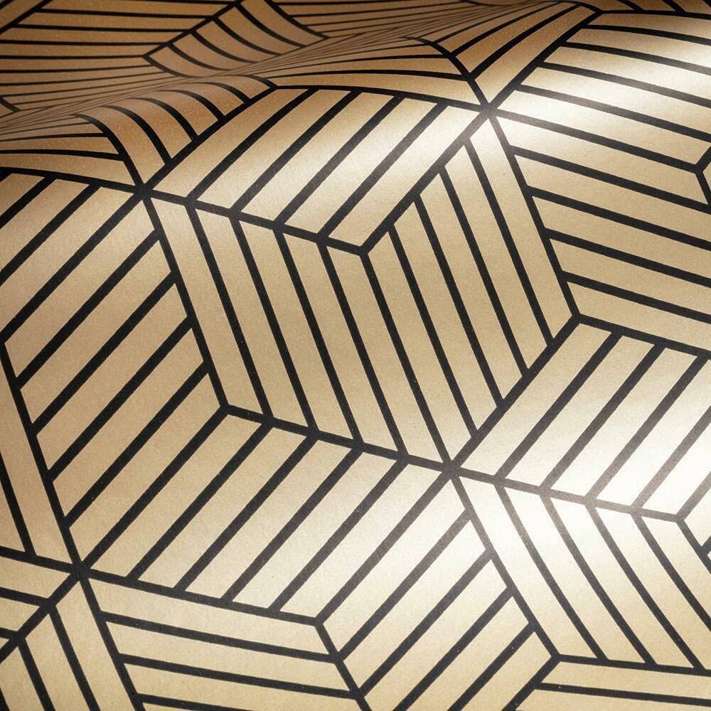 RoomMates RMK10707WP Metallic Gold and Black Striped Hexagon Peel and Stick Wallpaper, Gold/Black, 52.1 x 502.9 cm - Image 4