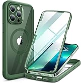 Miracase Magnetic for iPhone 13 Pro Max Case 6.7 inch, (Compatible with MagSafe) Upgrade Full-Body Clear Phone Bumper Case with Built-in 9H Tempered Glass Screen Protector, Magnetic Acacia Green