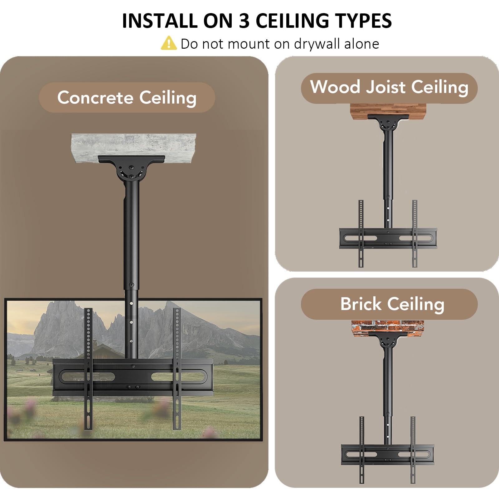 AX WABER Ceiling TV Mount Adjustable Bracket for 26-65 inch LCD LED OLED 4K TVs, Pole Ceiling Mount Holds up to 110lbs,Hanging tv Mount Max VESA 400x400mm (AX11TB01), Black