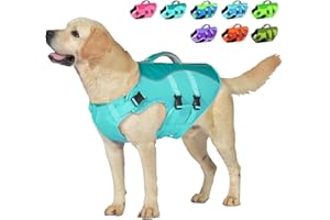 Petglad Dog Life Jacket, Reflective Dog Harness Life Vest with Rescue Handle for Swimming Boating, Adjustable High Buoyancy Flotation Swim Vest for Small Meium Large Dogs - Pine Green, L