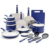 GreenLife Soft Grip 23 Piece Kitchen Cookware Pots and Frying Saucepans Set, Healthy Ceramic Nonstick PFAS and PFOA-Free, Dishwasher and Oven Safe, Even Heating, Easy Clean, Warp Control, Blue