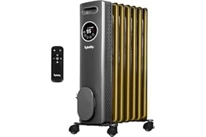 hykolity 1500W Oil Filled Radiator Heater with Remote, 24H On Off Timer, Digital Thermostat,4 Mode Electric Radiant Heater, ECO, ETL Overheat & Tip-Over Protection Indoor Space heater,Grey