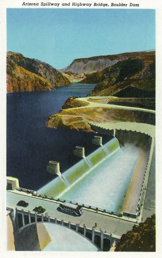 Hoover Dam, Nevada - View of the Arizona Spillway and the Highway Bridge Scene (16x24 Fine Art Giclee Gallery Print, Home Wall Decor Artwork Poster)