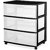 3 Drawer Wide Cart Black Storage Plastic