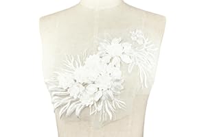 BETITETO 3D Leaf Flower Lace Appliques Floral Sew on Embroidery Patches for Wedding Gown Bridal Dress Clothing Bodice Craft DIY (White-Off)