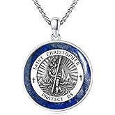 StoryEtain 925 Sterling Silver Patron Saint Medals Amulet Protection Pandent Necklace Cross Faith Jewelry for Men(2.5mm 22"+2" Rolo Chain)