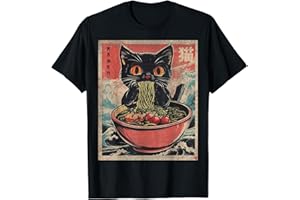 Anime Shirt For Men Women Kids Cat Ramen Noodles Unisex Anime Cat Ramen Japanese Funny Graphic Tees Kawaii Cat Anime Gifts T-Shirt Black XS