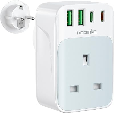 toomke UK to EU Adapter Plug 35W PD USB-C 4 Ports Type E/F Travel