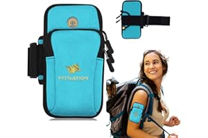 FITNATION Water Resistant Cell Phone Armband Running Pouch for for iPhone 11/12/13/14 Pro Max, Samsung Galaxy S23/S22/S21/S20/Z Fold/Note, Huawei, Xiaomi, OnePlus & More (up to 7") Adjustable Strap & Pocket