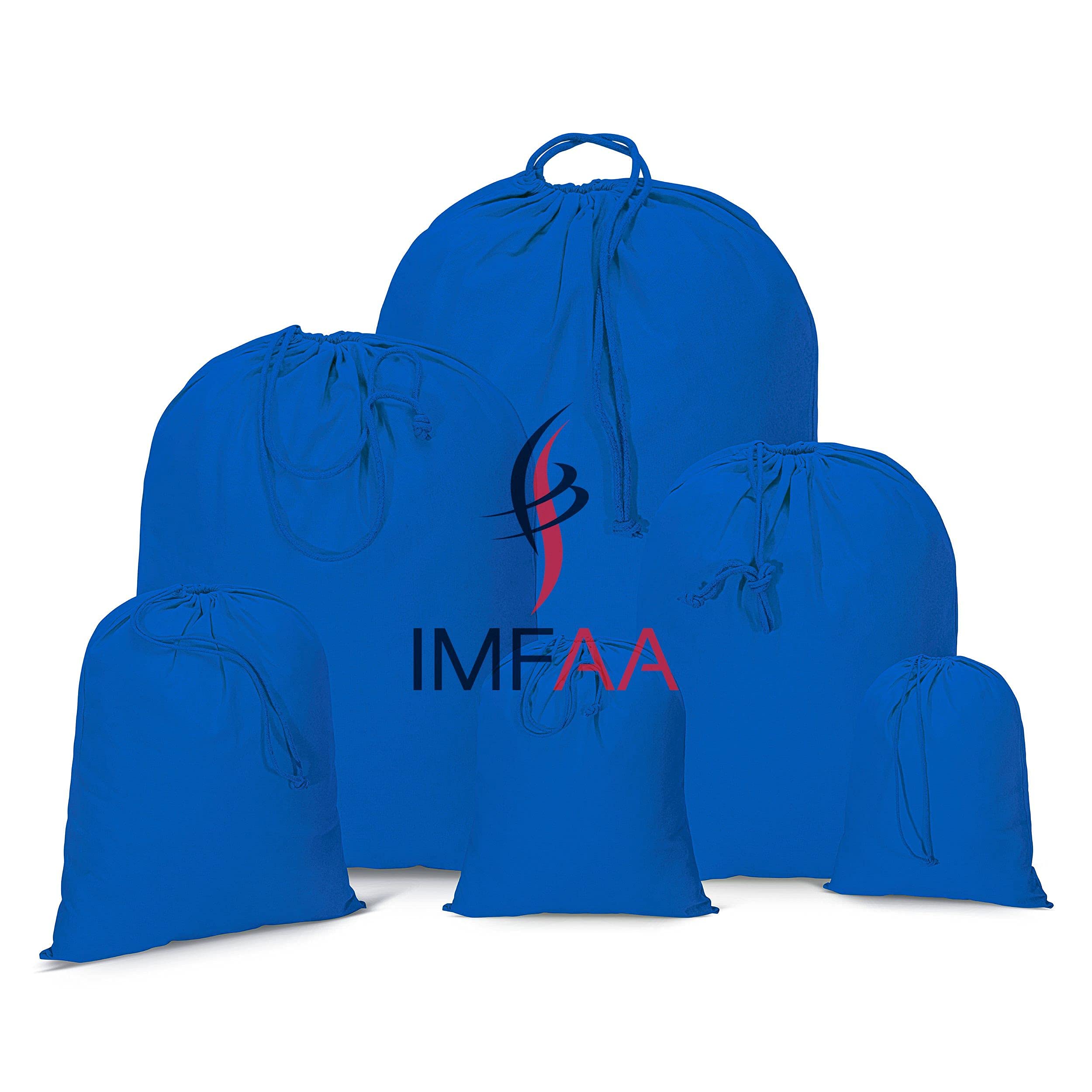 IMFAA X-Small(14x20) Drawstring Sack Stocking/Storage/Laundry/Muslin 100% Cotton Shopping Bags. (Pack-10, Blue)