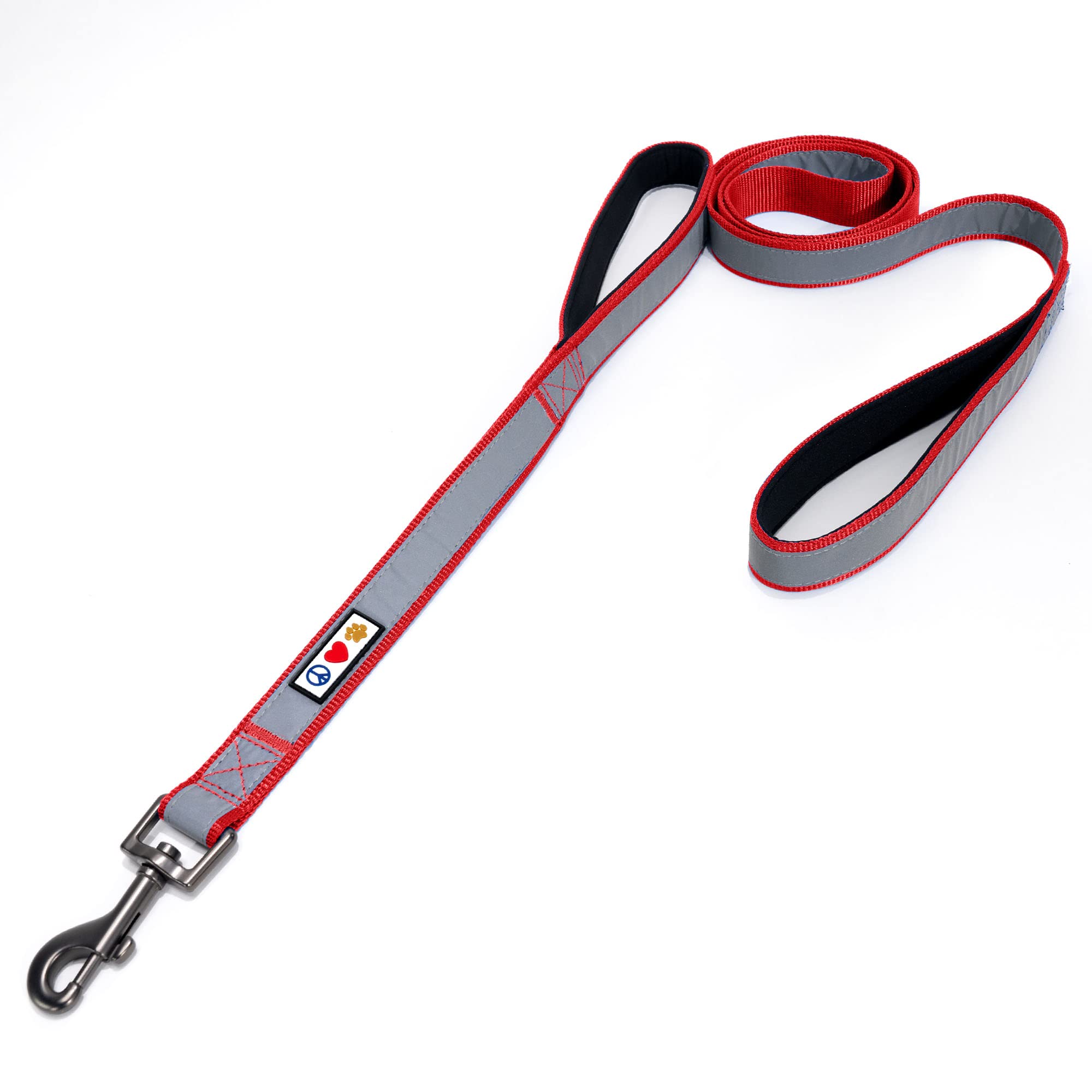 Pawtitas Puppy Dog Training Double Handle Reflective Lead | Reflective Short Dog Lead for Training | Hands Free Running Dog Lead | 1.8 M Reflective Dog Lead Comfortable Padded Handle - Red Lead